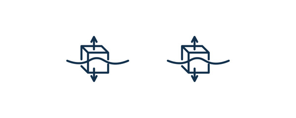 Obraz premium archimedes principle icon. Outline and filled archimedes principle, equipment icon from education collection. Line and glyph vector isolated on white background. Editable archimedes principle symbol.