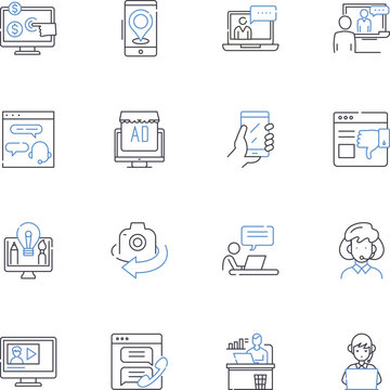 News outlets line icons collection. Journalism, Breaking, Headlines, Current, Insights, Updates, Reportage vector and linear illustration. Coverage,Newsroom,Analysis outline signs set