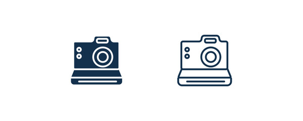 polaroid camera icon. Outline and filled polaroid camera icon from hardware and equipment collection. Line and glyph vector isolated on white background. Editable polaroid camera symbol.