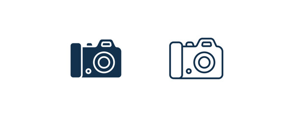 dslr camera icon. Outline and filled dslr camera icon from cinema and theater collection. Line and glyph vector isolated on white background. Editable dslr camera symbol.