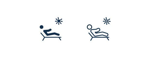 man sunbathing icon. Outline and filled man sunbathing icon from behavior and action collection. Line and glyph vector isolated on white background. Editable man sunbathing symbol.