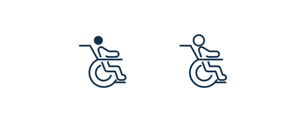 man on wheelchair icon. Outline and filled man on wheelchair icon from behavior and action collection. Line and glyph vector isolated on white background. Editable man on wheelchair symbol.