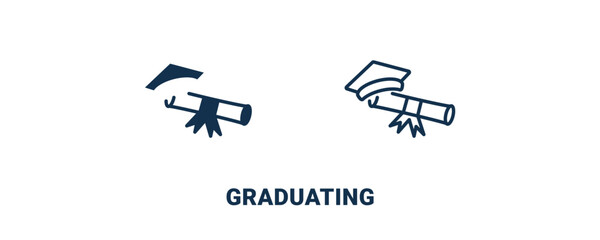 graduating icon. Outline and filled graduating icon from education and science collection. Line and glyph vector isolated on white background. Editable graduating symbol.