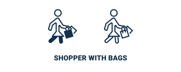 shopper with bags icon. Outline and filled shopper with bags icon from commerce and marketing collection. Line and glyph vector isolated on white background. Editable shopper with bags symbol.