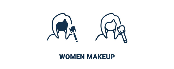 women makeup icon. Outline and filled women makeup icon from beauty and elegance collection. Line and glyph vector isolated on white background. Editable women makeup symbol.