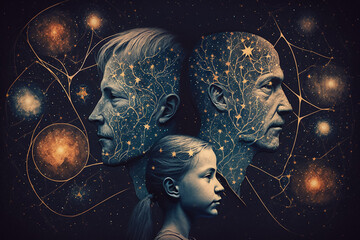 Constellation familiale, schéma familiale,  IA générative, Générative, IA 