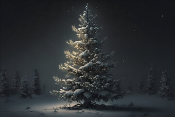 Christmas tree at night with created with Generative AI technology
