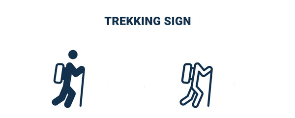 trekking sign icon. Outline and filled trekking sign icon from sport and games collection. Line and glyph vector isolated on white background. Editable trekking sign symbol.