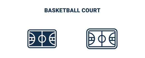 basketball court icon. Outline and filled basketball court icon from sport and games collection. Line and glyph vector isolated on white background. Editable basketball court symbol. - obrazy, fototapety, plakaty