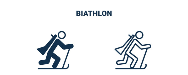 biathlon icon. Outline and filled biathlon icon from sport and games collection. Line and glyph vector isolated on white background. Editable biathlon symbol.