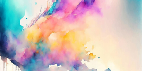 Rainbow watercolor abstract background. Vivid colors splashes and stains. Festive banner template. Texture vector illustration