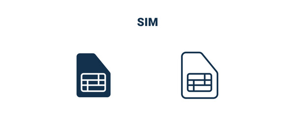 sim icon. Outline and filled sim icon from electronic device and stuff collection. Line and glyph vector isolated on white background. Editable sim symbol.