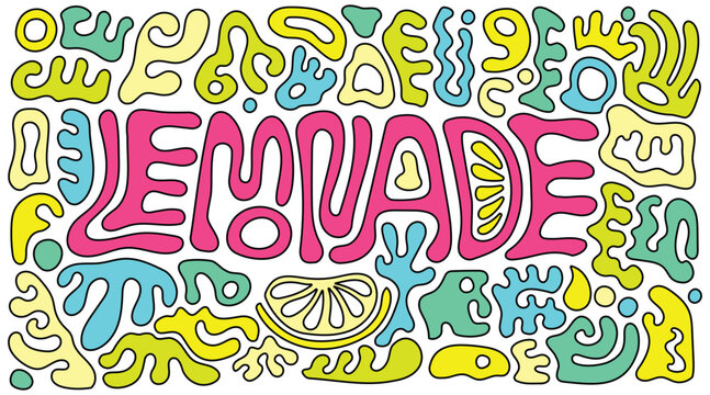 Lemonade Typography Doodle Set, Fresh and Joyful Abstract Patterned Drawing