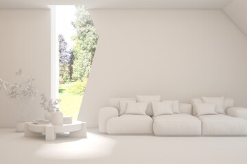 Grey interior desigh concept with furniture. 3D illustration