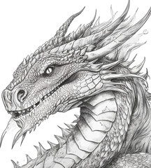 Chinese Dragon black and white drawing design 2d illustration. Traditional mystical creature vector coloring page