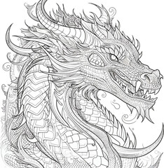 Chinese Dragon black and white drawing design 2d illustration. Traditional mystical creature vector coloring page