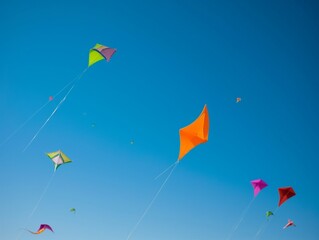 Vibrant Kites Soaring Against a Blue Sky | Generative AI