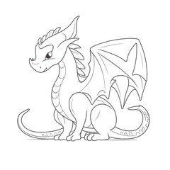 Chinese Dragon black and white drawing design 2d illustration. Traditional mystical creature vector coloring page