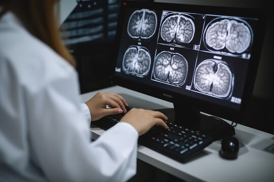Doctor examining images of a disease on the computer. Generate by ai