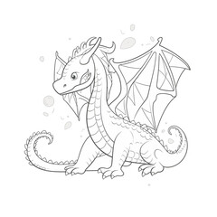 Chinese Dragon black and white drawing design 2d illustration. Traditional mystical creature vector coloring page