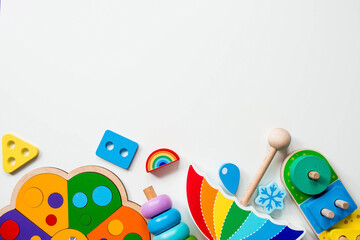 Children's wooden toy. Sorter on a white isolated background.. Educational logic toys for children. Montessori Games for child development.