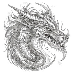 Chinese Dragon black and white drawing design 2d illustration. Traditional mystical creature vector coloring page