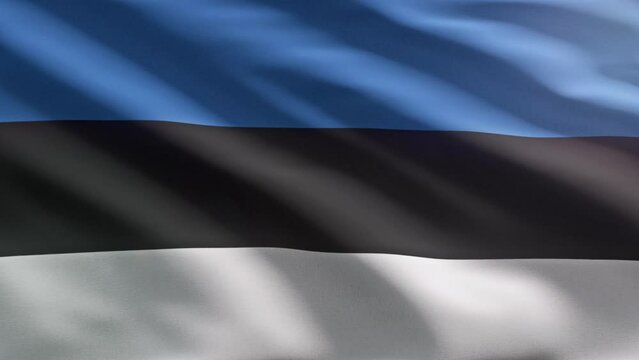 Fluttering the national Republic of Estonia country symbol. National flag symbol of Estonia in blue black and white colours. National ensign symbol of the Baltic state of Estonia. Europe.