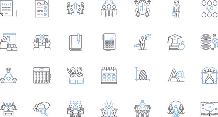 Nurturing apprentices line icons collection. Mentorship, Guidance, Development, Training, Culture, Support, Education vector and linear illustration. Encouragement,Succession,Partnership outline signs
