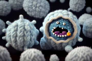 cheerful knitted microvirus, bacterium. generative AI