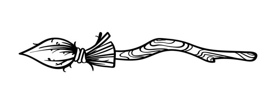 Vector hand drawn Line art broomstick illustrations . pictures in doodle style.