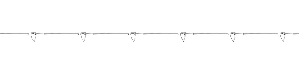 Edging, ribbon, border of outline hoe, chopper. Gardening equipment. Simple doodle ornament, decorative element, divider on topic of gardening, farming, agriculture