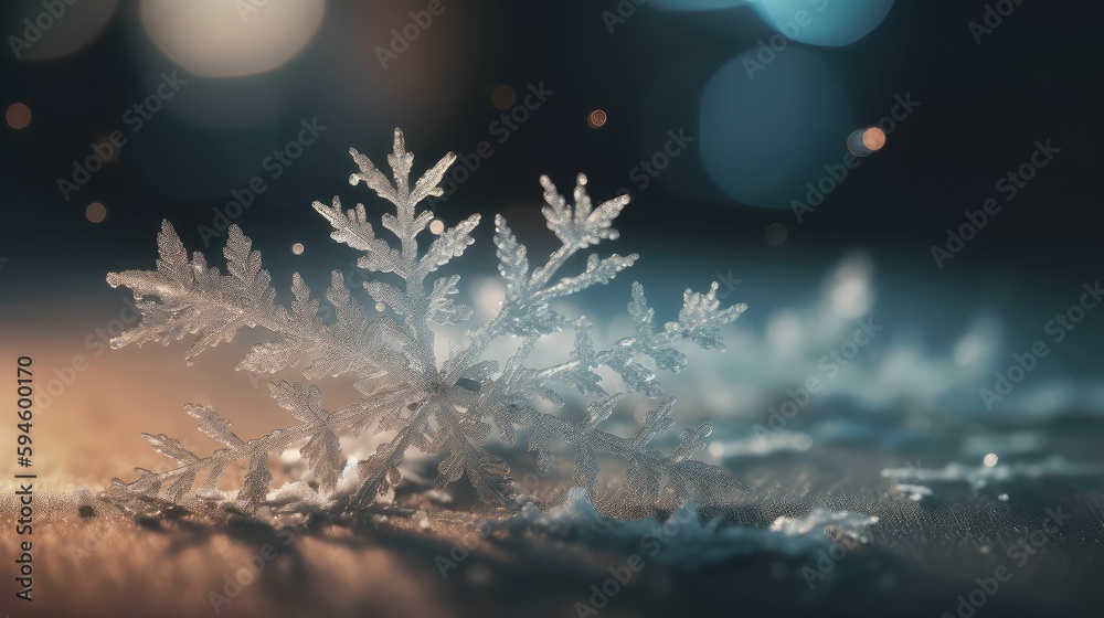 Wall mural christmas night composition of snowflakes in snow with sparkles.. created with generative ai