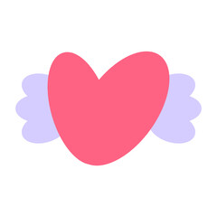 Cute heart with wings. Symbol of love, care and happiness. Heart for web design and postcards. Vector illustration isolated on white background.