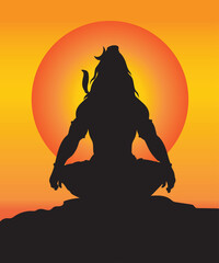 Lord mahadev vector graphic trendy silhouette design with orange background, lord Shiv graphic trendy design.