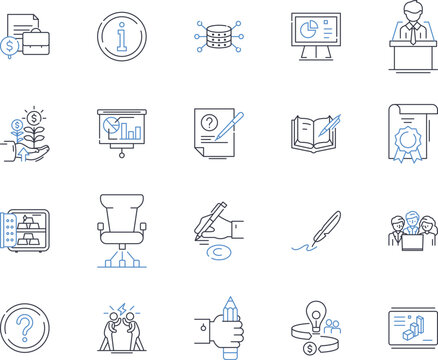 Trade finance line icons collection. Invoice, Funding, Credit, Risk, Guarantees, Currency, Hedging vector and linear illustration. Documentation,Payment,Factoring outline signs set