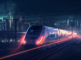 Fototapeta na wymiar Train quick running. Illustration AI Generative