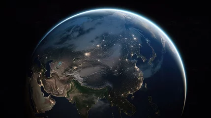 Foto op Plexiglas Volle maan en bomen Planet Earth appearing from space Generative AI