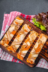 meat tripe mini beef Normandy cider jelly meal food snack on the table copy space food background rustic top view