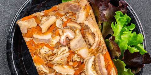 meat tripe mini beef Normandy cider jelly meal food snack on the table copy space food background...