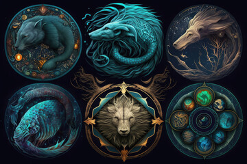 An enchanting and mysterious image showcasing the twelve zodiac symbols, each representing different personality traits and astrological meanings.