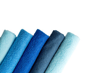 A row of colorful microfiber cloths for housekeeping and cleaning