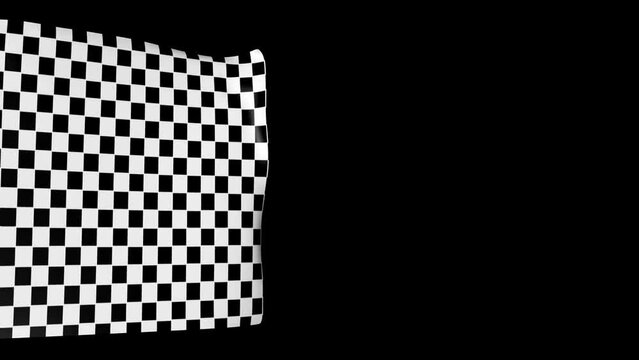 The checkered flag of Formula One. Checkerboard racing fabric is flying in the wind.