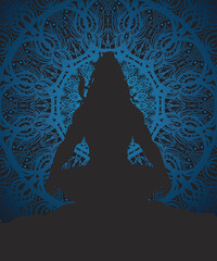 Lord mahadev vector graphic trendy silhouette design with blue mandala background, lord Shiv graphic trendy design.