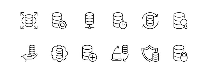 Database line icon set. Server, hosting, database, server. Vector icons