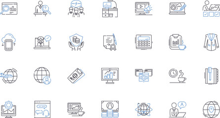 Corporate center line icons collection. Centralized, Headquarter, Control, Boardroom, Powerhouse, Leadership, Administration vector and linear illustration. Governance,Management,Backb outline signs