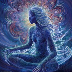 A visionary digital painting depicting a serene figure in a meditative pose, with mesmerizing waves of psychic energy radiating from their mind. - Generative AI