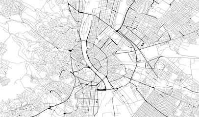 Fototapeta na wymiar Monochrome city map with road network of Budapest