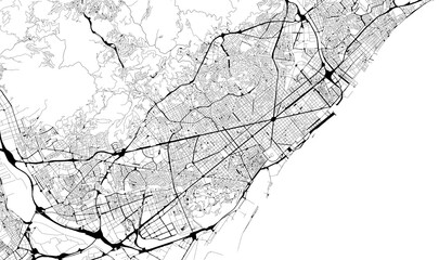 Monochrome city map with road network of Barcelona