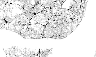 Monochrome city map with road network of Lisbon