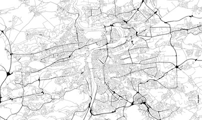 Monochrome city map with road network of Prague